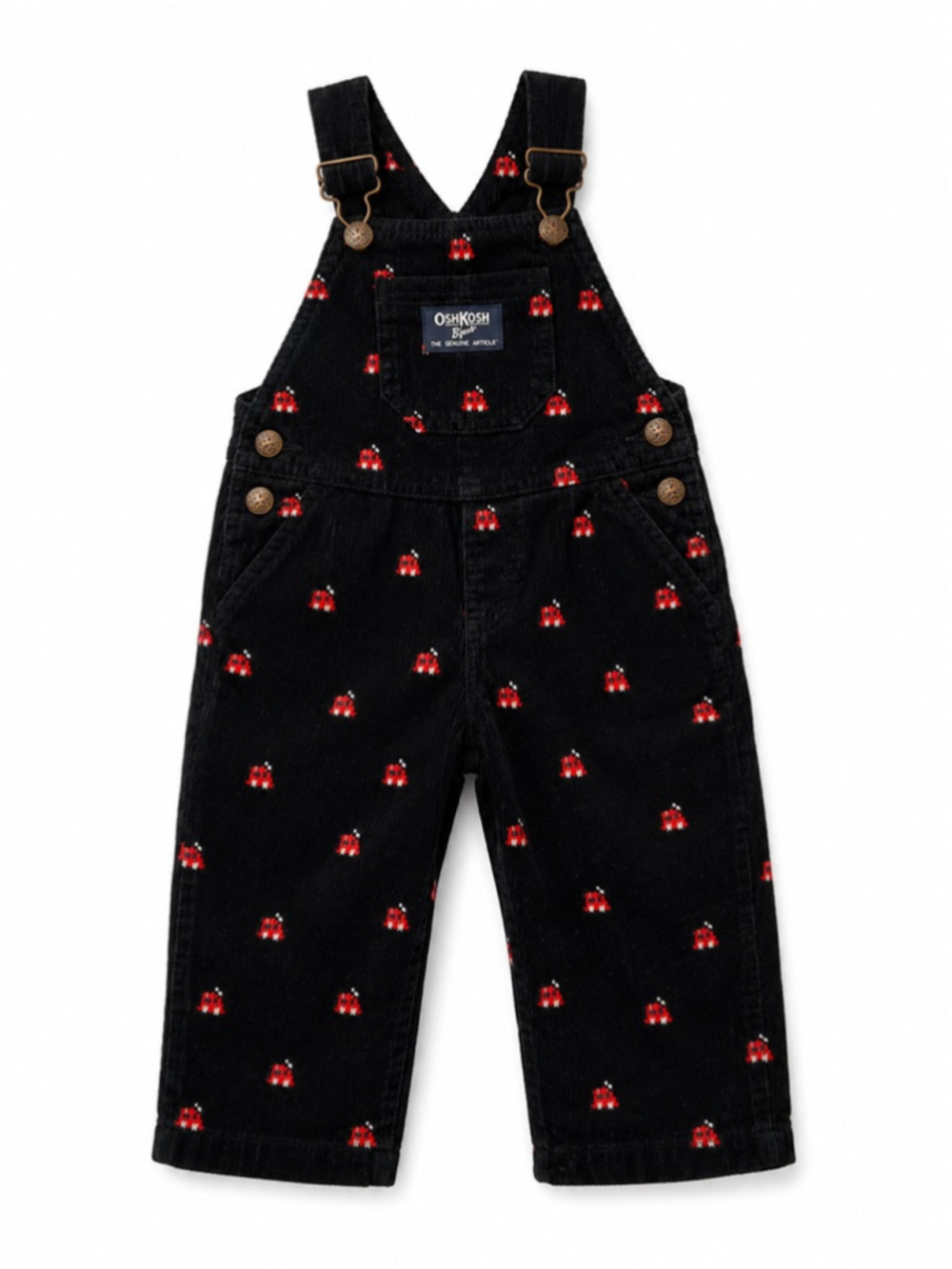 OshKosh B'gosh 18M Black Corduroy Overalls Red Car Print Toddler Unisex